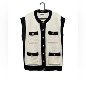 Sandro Cream Knit Vest with Black Trim